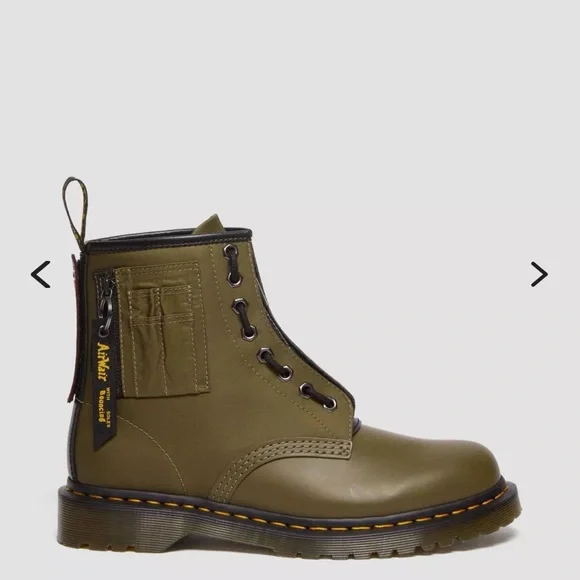 1460 Ben Alpha Industries Nylon/Leather Olive Lace Up Boots - Picture 4 of 12